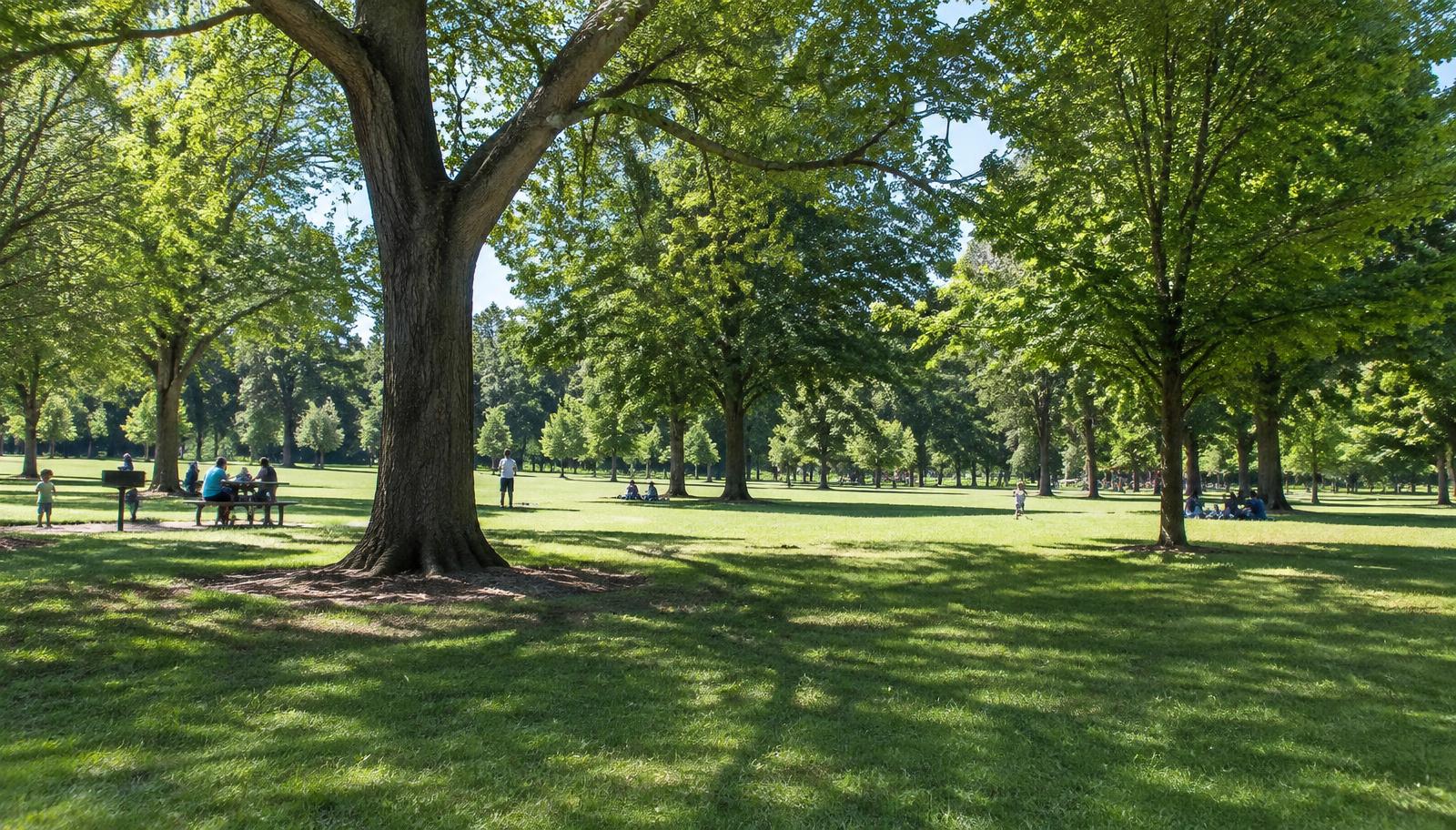 Illustrative photo: a shady community park on a summer day